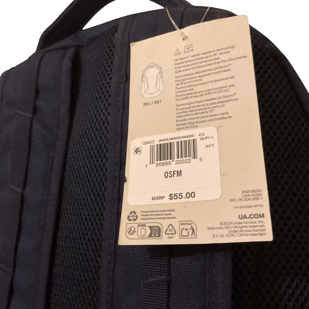 Under Armour Hustle 5.0 Backpack Navy Red‎ UA Storm Water Repellent Laptop